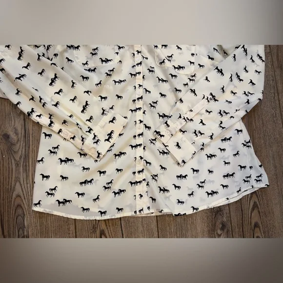 Alfred Sung White Horse Print Button-Up Shirt Size M - Picture 4 of 7
